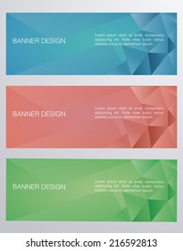 a set of three colored banners with text