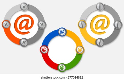 Set of three colored frames and email symbol