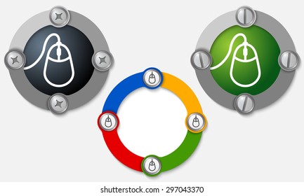 Set of three colored frames and mouse