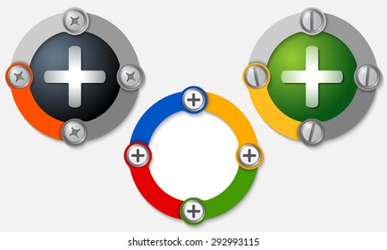 Set Of Three Colored Frames And Plus Symbol