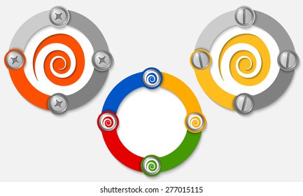 Set of three colored frames and spiral