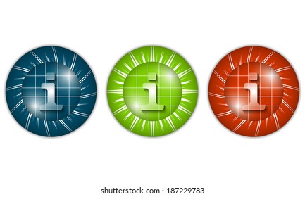 set of three colored icons with info sign