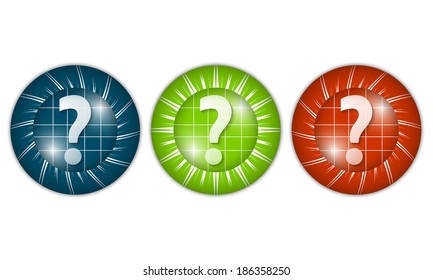 set of three colored icons with question mark