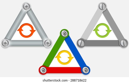 Set of three colored triangles and arrows