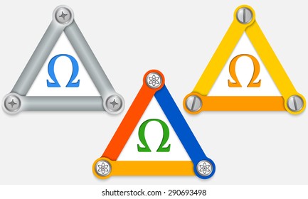 Set of three colored triangles and omega