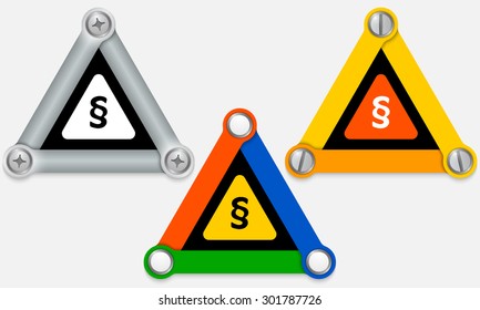 Set of three colored triangles and paragraph
