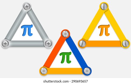 Set of three colored triangles and pi