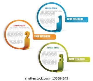 Set of three colored vector elements for text with numbers for brochure, flyer or website