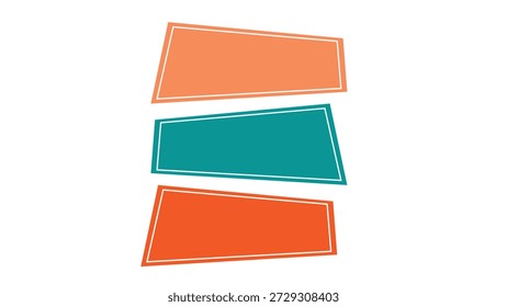 Satz von drei farbenfrohen abstrakten geometrischen Formen für Textfelder. Minimalistische orangefarbene, grüne und rote Vektorbanner für Infografiken, Webdesign und kreative Präsentationen