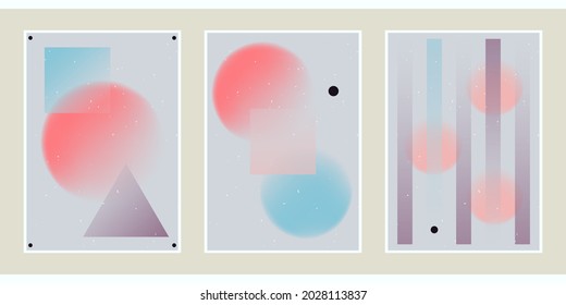 A set three colorful aesthetic backgrounds  Minimalistic posters for social media  web design  Vintage geometric illustrations and different shapes  gradients  tints  fluids 