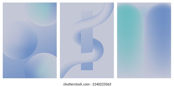 Eine Reihe von drei bunten ästhetischen Hintergründen. Minimalistische Plakate für soziale Medien, Webdesign. Vintage geometrische Illustrationen mit unterschiedlichen Formen, Farbverläufen, Flüssigkeiten.