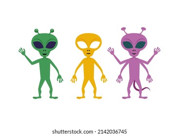 Set of three colorful aliens in different positions. Vector illustration of three different aliens