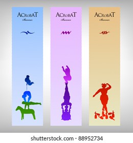 Set of three colorful banner with acrobat character.