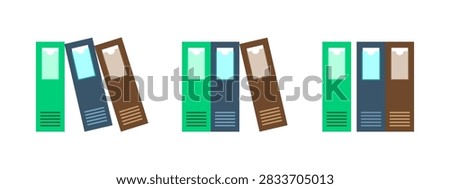 Set of three colorful binders arranged in a row on a white background. Three distinct binders, each a different color, are displayed side-by-side against a clean white backdrop
