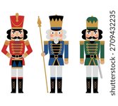 Set of three colorful Christmas nutcrackers toy soldiers
