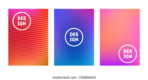 Set of three colorful geometric covers. Abstract background with lines and trendy gradients
