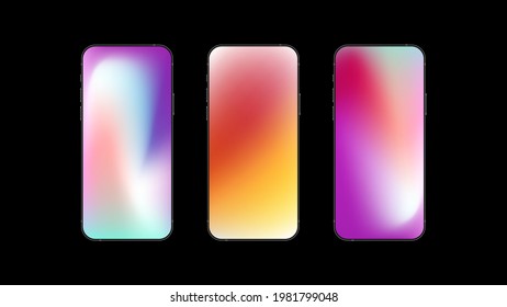 Set of Three Colorful Gradient Backgrounds on Smartphone. Vector illustration