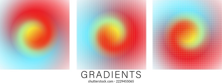 Set three colorful gradients in the form spiral  Multicolored  abstract background  Vector illustration EPS10