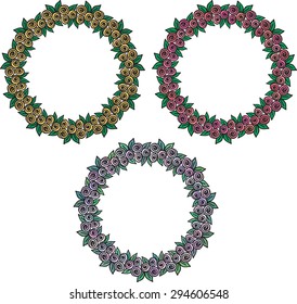 Set of three colorful hand drawn flower frames for your text