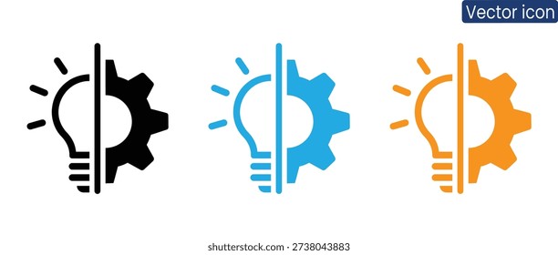 Set of three colorful lightbulb cogwheel icons representing innovative ideas and solutions