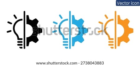 Set of three colorful lightbulb cogwheel icons representing innovative ideas and solutions