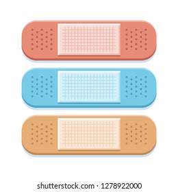 Set of three colorful medical patch. Vector flat style illustration.