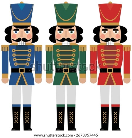 Set of a three colorful nutcrackers toy soldiers