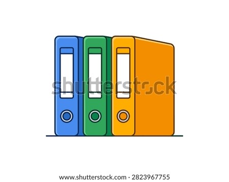 Set of three colorful office ring binders for documents and filing organization