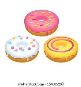 Set Three Colorful Realistic Donuts On Stock Vector (Royalty Free ...