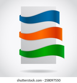 Set of three colorful ribbons on white paper template for your messages