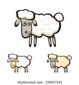 Set of three colorful sheep isolated on white background, illustration.