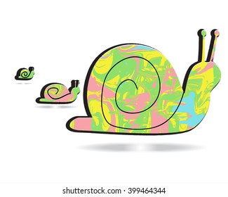 a set of three  colorful snails, ebru, vector