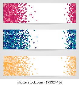 Set of three colorful vector banners with geometric pattern