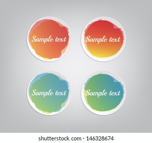 Set of three colorful vector paper banners / labels / tags with brush stroke hand painted / watercolor stains background. Grunge style