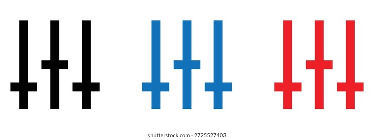 Conjunto de tres deslizadores de Vertical coloridos que representan Configuraciones, Filtrar e interfaz de control de audio