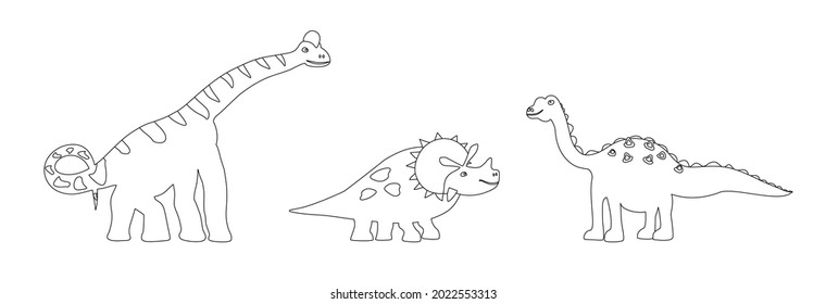 set three coloring plant-eating dinosaurs on white background