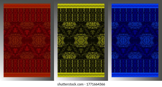 Set of Three Colors Batik Pattern