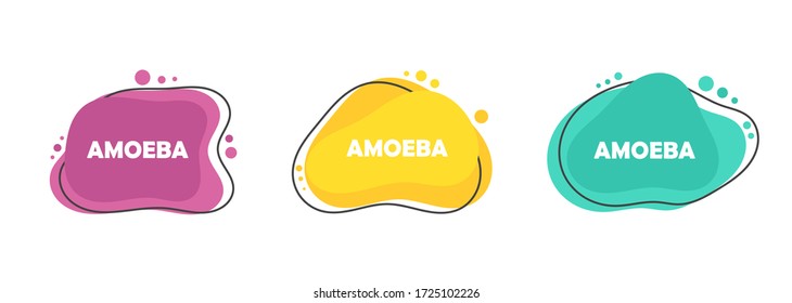 Set Of Three Colors Of Flat Design Modern Amoeba Banners. Vector Illustration.