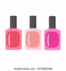 A set of three colors of nail polish on a white background for the use of clipart. Vector image for use in the design of cosmetics advertising