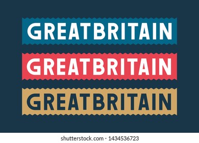 Set of three completly hand made Great Britain inscriptions, font, banners, signs.