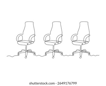 set of three Computer chair, office chair with wheels,continuous single one line art hand drawing sketch logo 