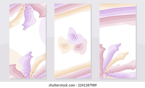Set of three concept beautiful flower hand drawn watercolor for social media and other background design.