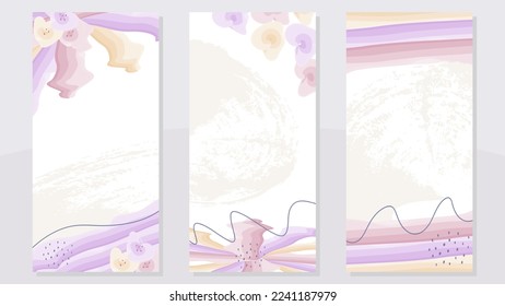 Conjunto de tres acuarelas dibujadas a mano por flor concepto para medios sociales y otro diseño de fondo.