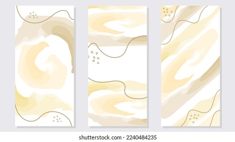 Set of three concept gold watercolor for social media and other background design.