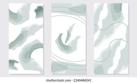 Set of three concept green shape watercolor for social media and other background design.