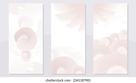 Set of three concept soft art hand drawn watercolor for social media and other background design.