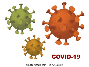 Set of three coronavirus COVID-19 viruses colorful illustrations isolated on a white background. Novel coronavirus Covid-19  2019-nCoV outbreak. Editable vector illustration for your design.