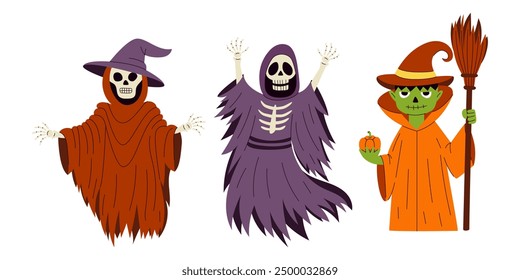 A set of three creepy Halloween characters