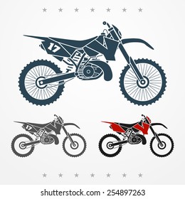 Set of three cross two-stroke flat looking motorcycles