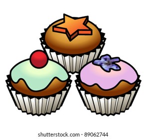 A set of three cupcakes (Set 1) Each cupcake is a separate item.